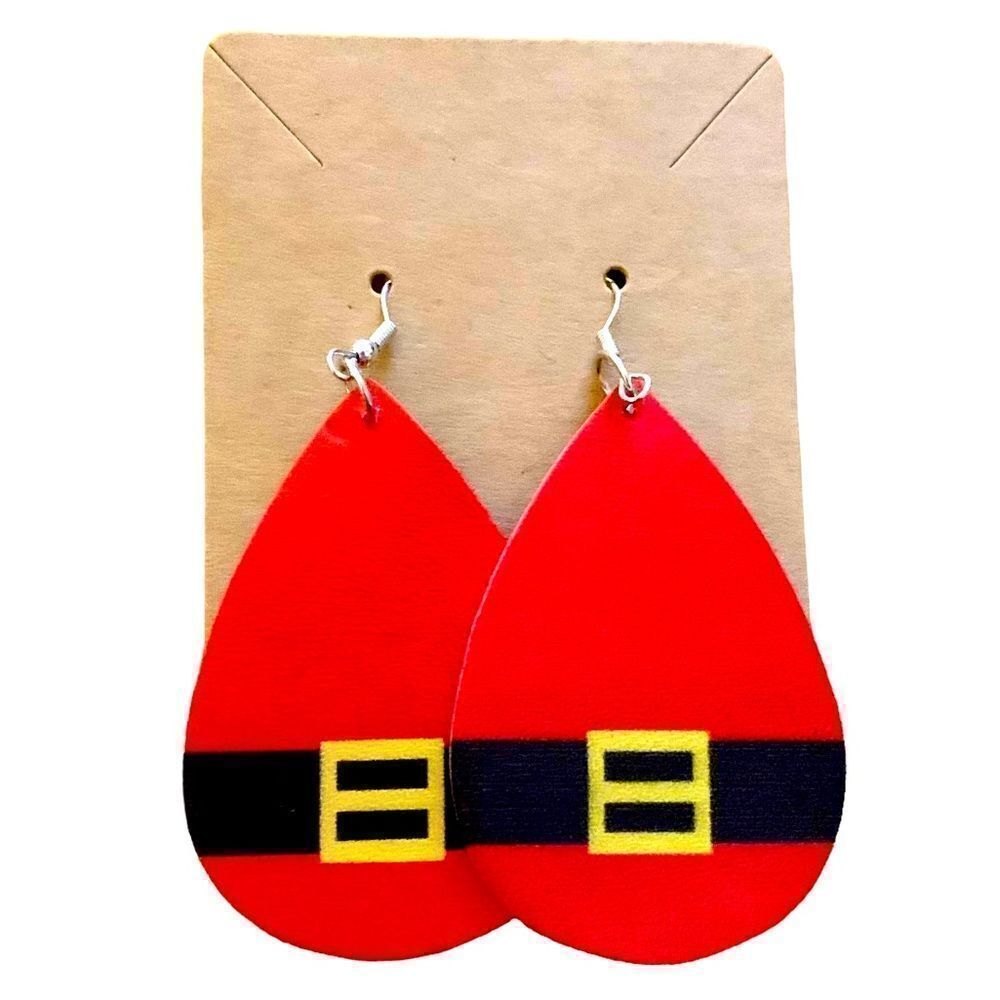 Women’s Faux Leather Teardrop Dangle Various Christmas Pattern Earrings